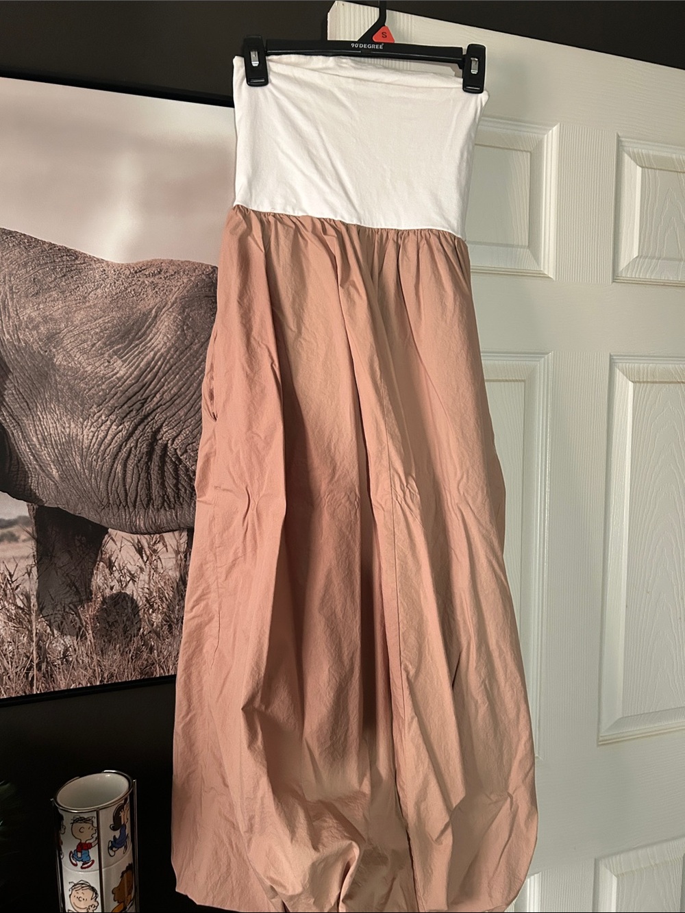 White & Dusty Rose Strapless Maxi Skirt